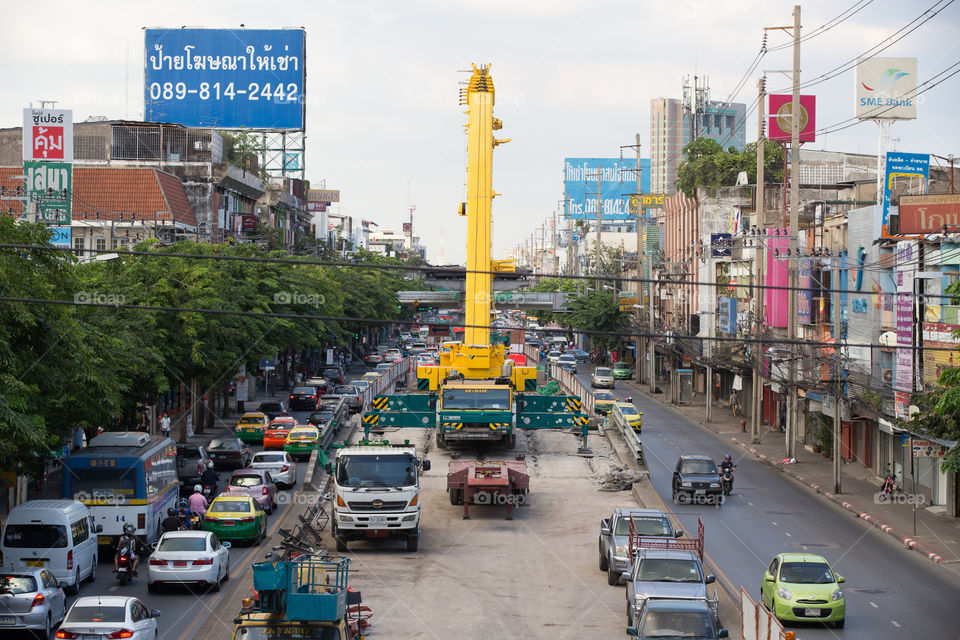 Construction crane of the BTS public train in Bangkok Thailand 