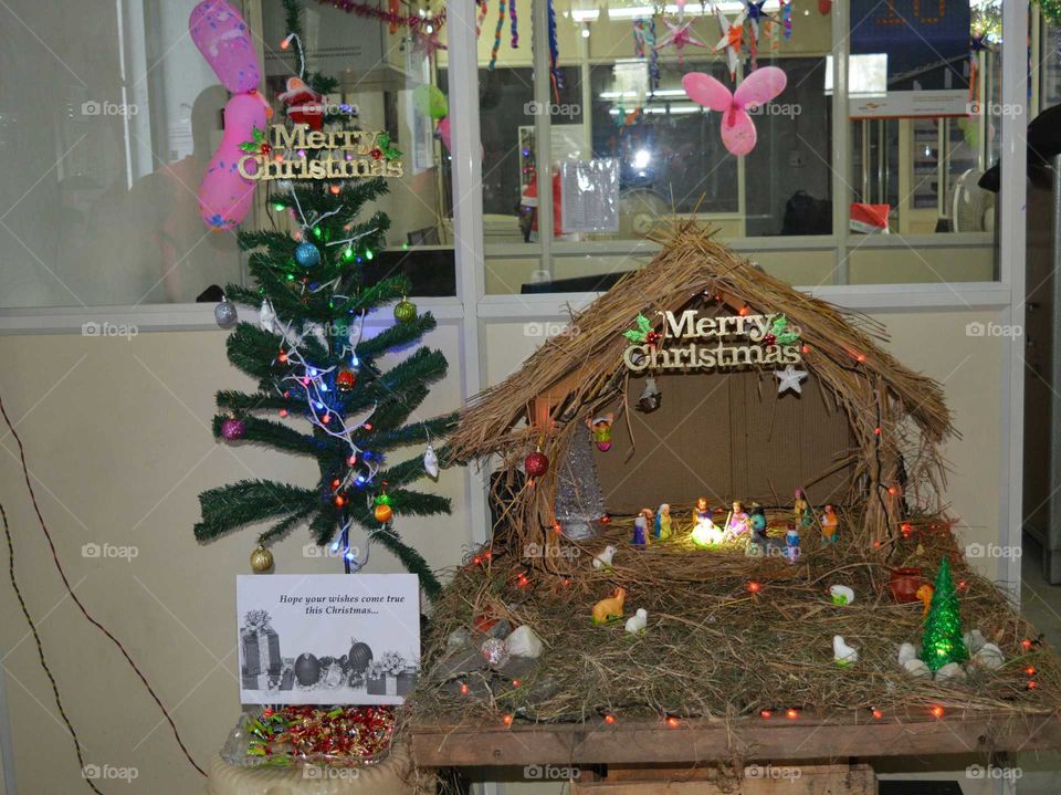 nativity scene , we made crib in our office