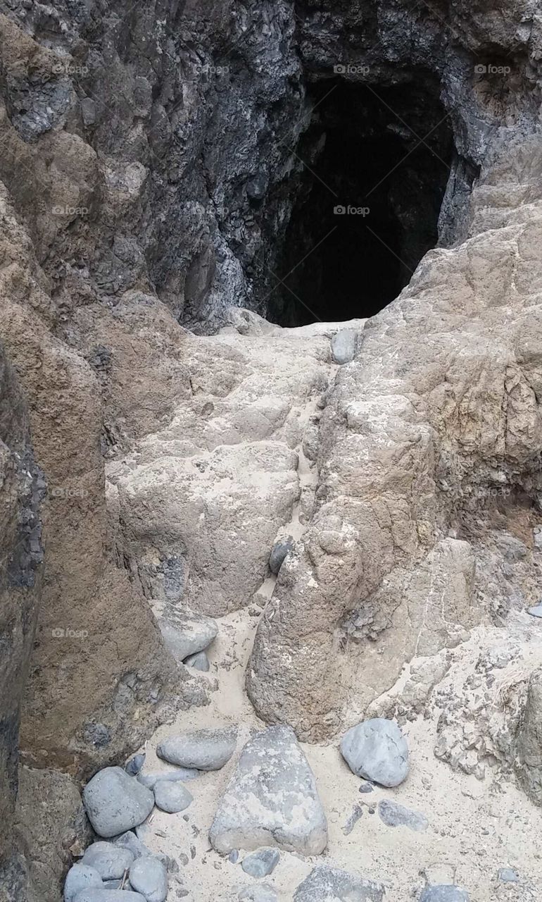 Cave on an Oregon Coast Beach Near Tillamook