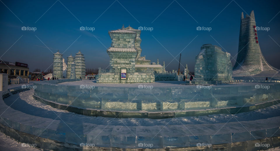 Asia china  Harbin ice Festival snow Festival ice sculptures snow building  snow ice