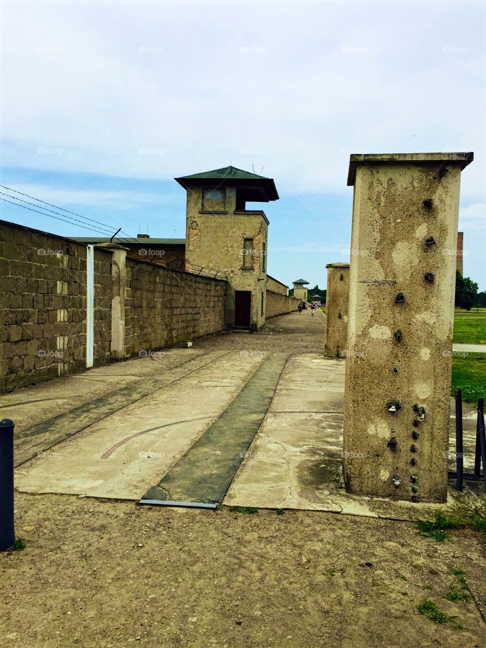 Wall and watchtowers.. Sachsenhausen concentrationcamp, Germany.
