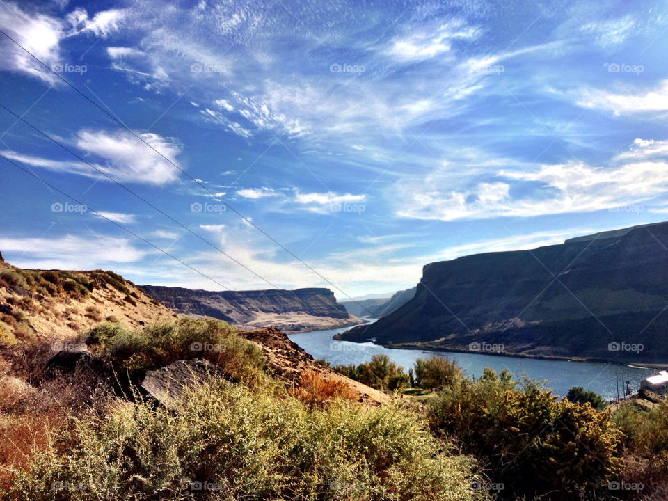 sky blue clouds river by quick711