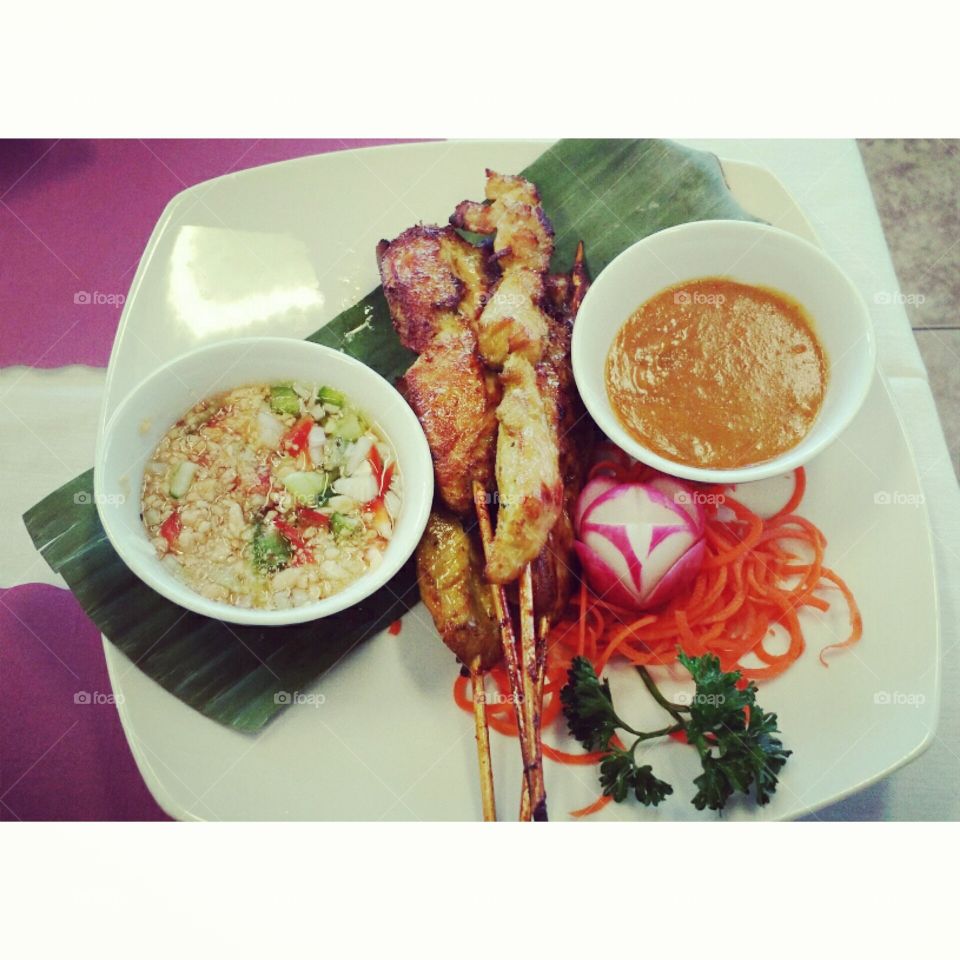 Thai food. Chicken kebob appetizer