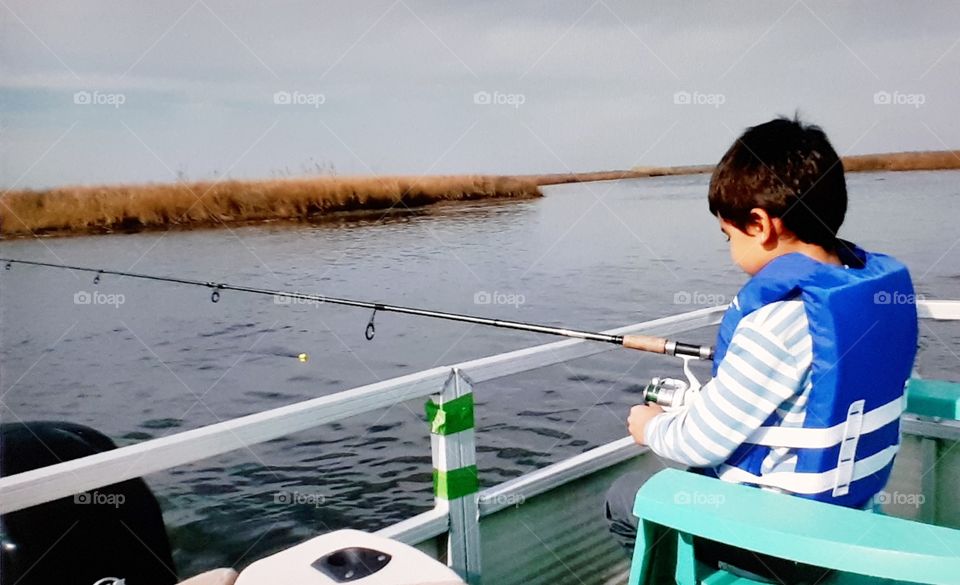 Fishing with a boat in the river