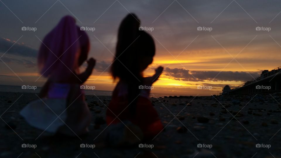 Beach, Sunset, Backlit, Sea, People