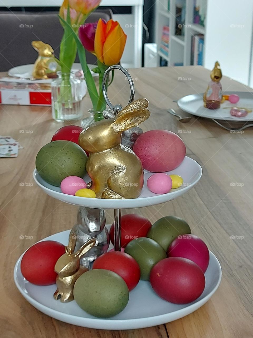 Easter eggs on the table