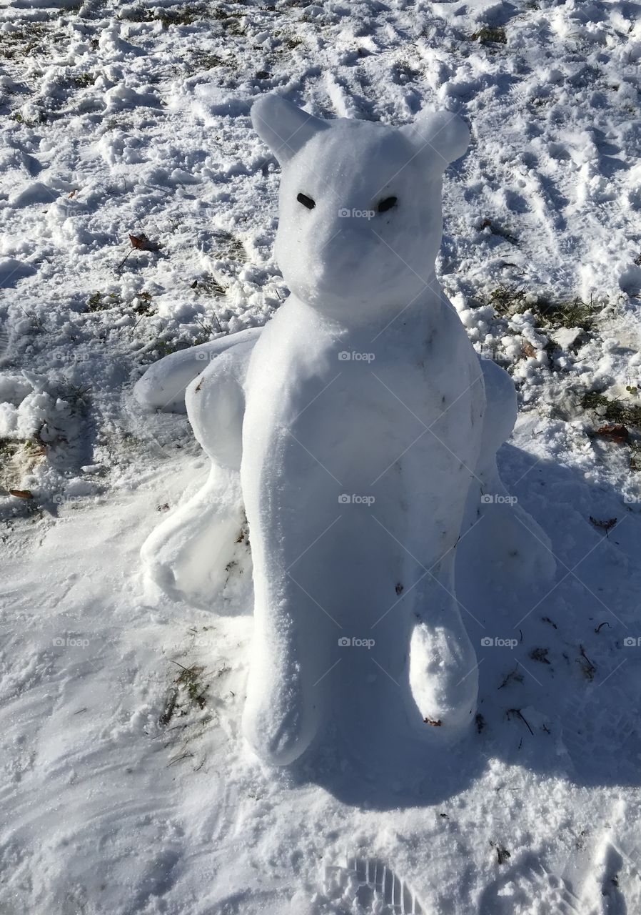 Snow carved lion sculpture