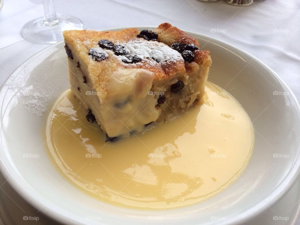 Bread and butter pudding with Custard