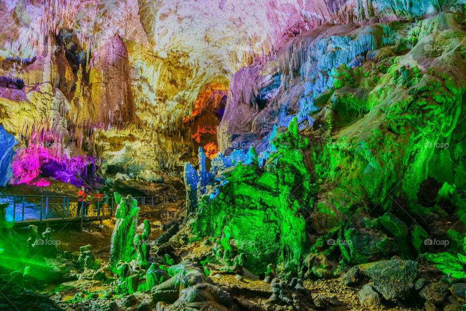 famous prometheus cave near Kutaisi with many stalactites and stalagmites, Georgia