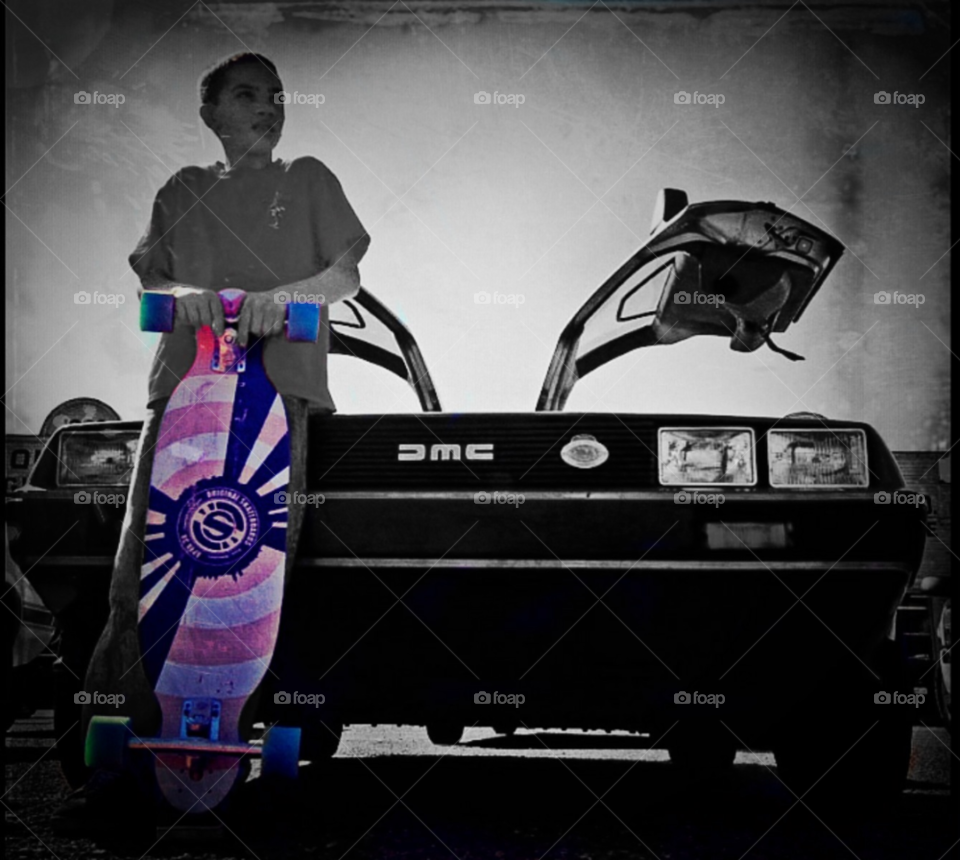 skateboard skateboarder delorean boarder by lightanddrawing