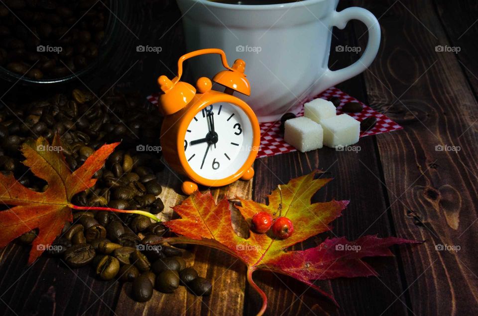 coffee been still life on wooden background