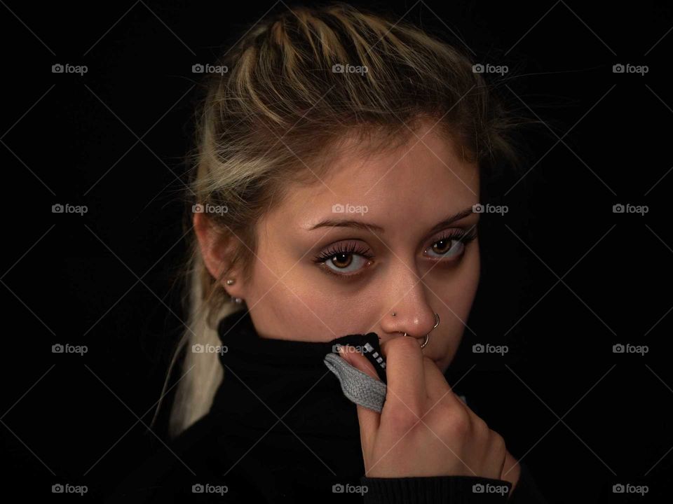 young woman semi covered face