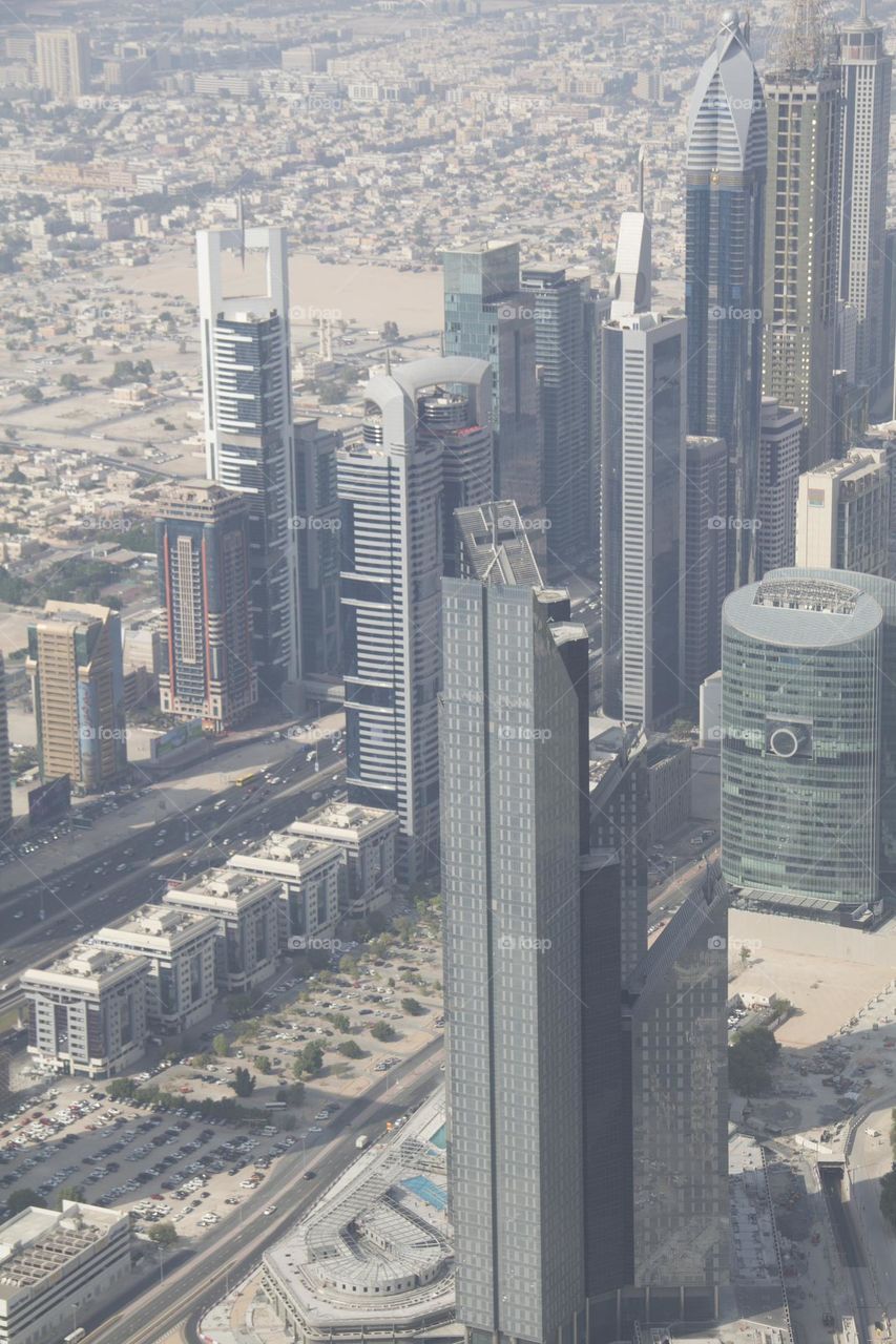 High-rise, modern buildings in Dubai.