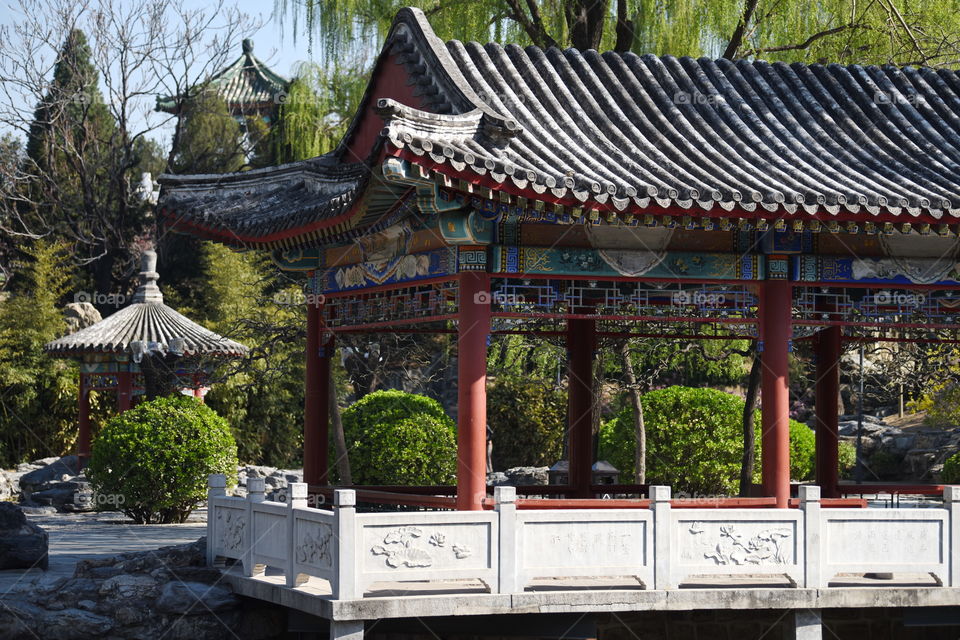 Asia China Beijing Ritan Park chinese temple temple park chinese culture chinese building in spring green trees