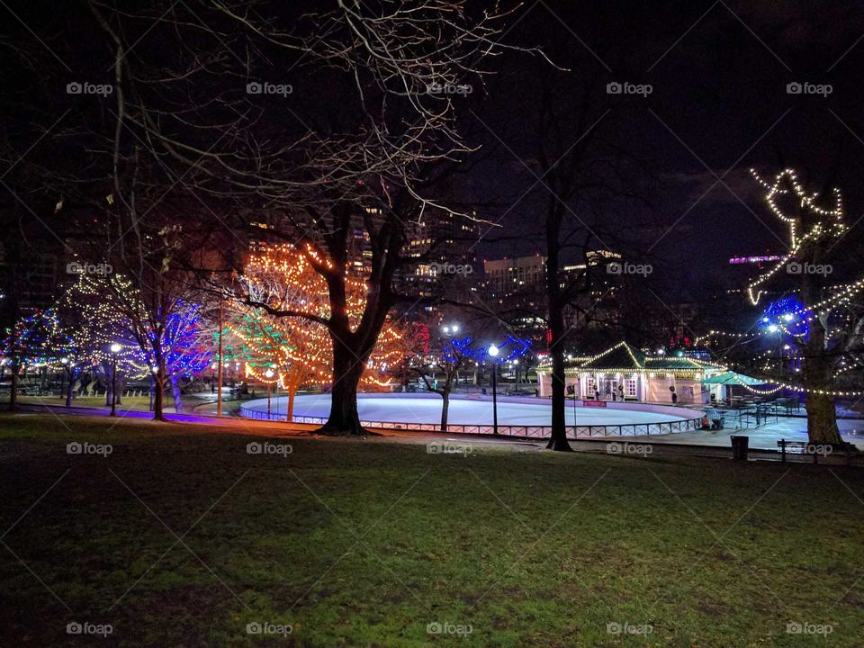 skating rink at night