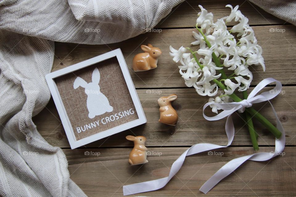 Spring Bunny decor with flowers 