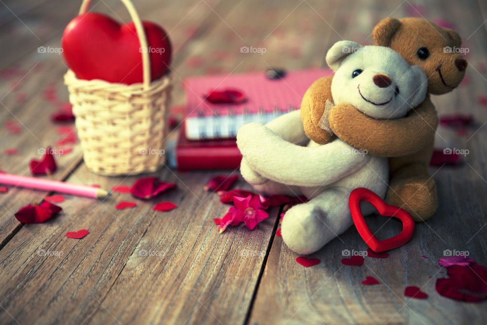 lovely teddy bear on wood floor for valentine love