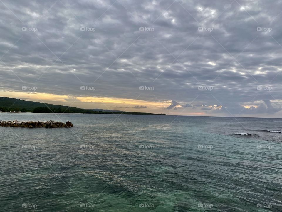 Sunset over the Caribbean Sea from Runaway Bay Jamaica 