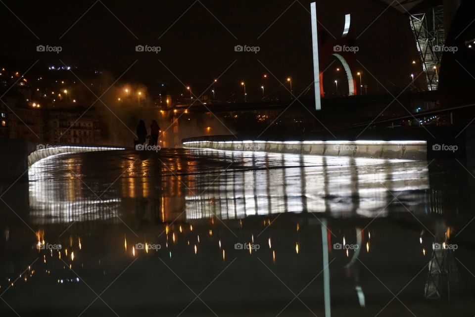 City#bridge#smoke#lights#night#sky#humans#reflect#fog