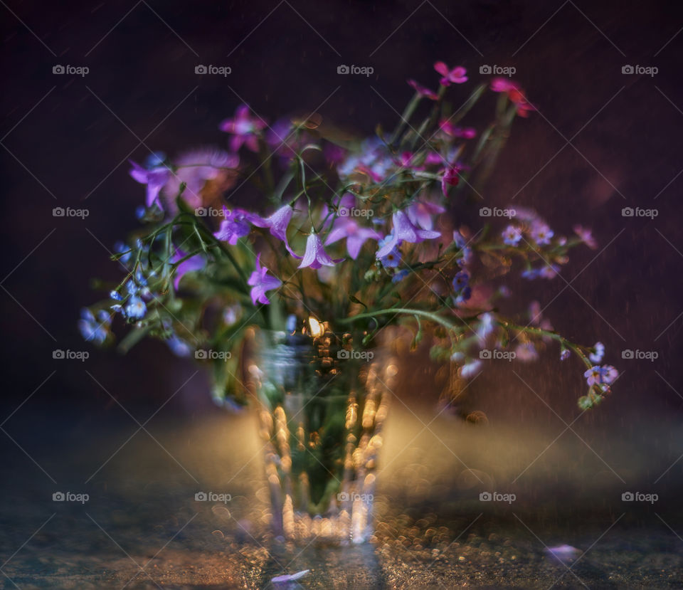 Bouquet of forest flowers in soft focus 