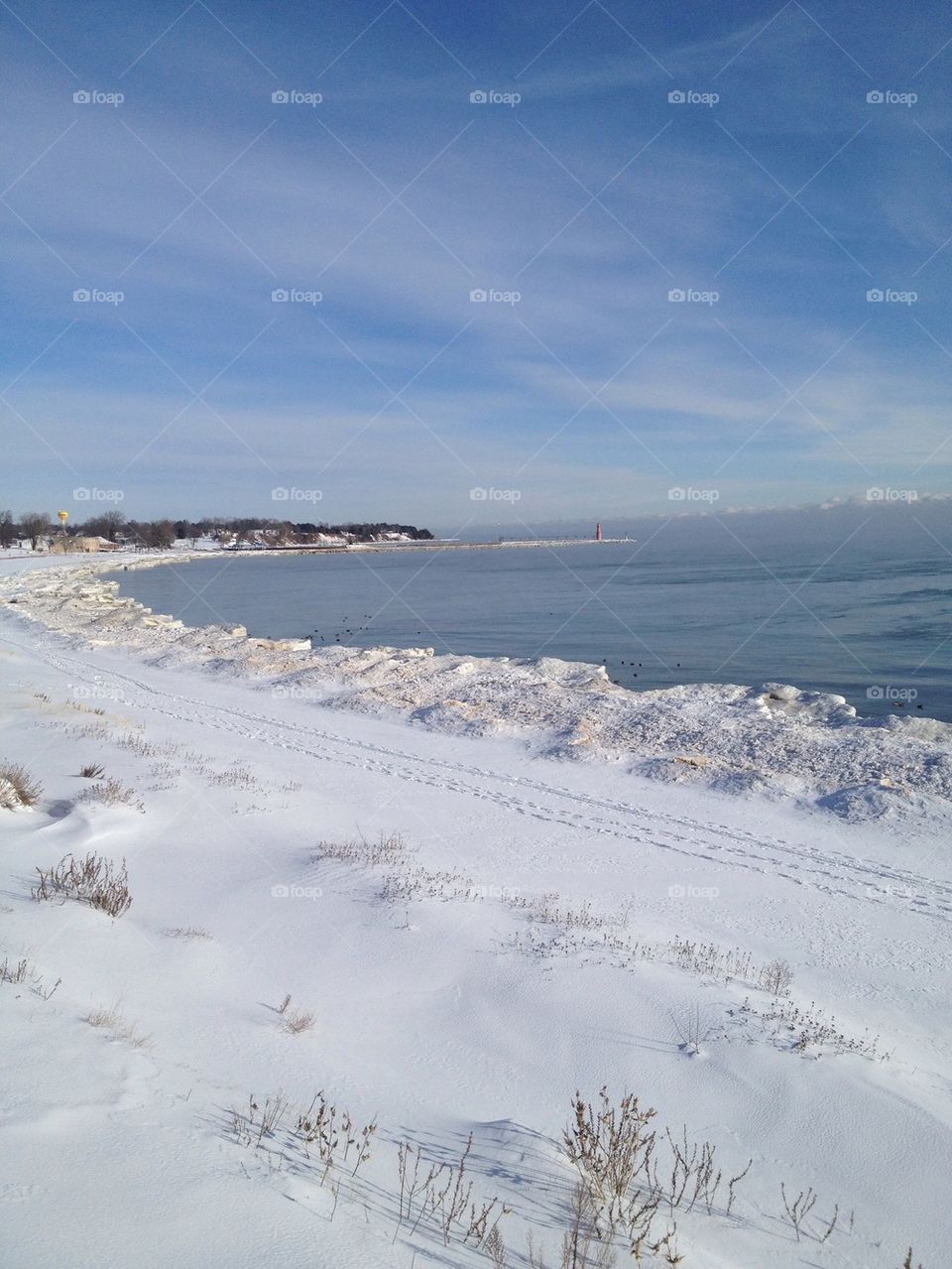 Steam rising off Lake Michigan