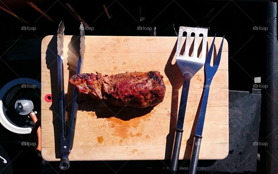 High angle view of meat on table