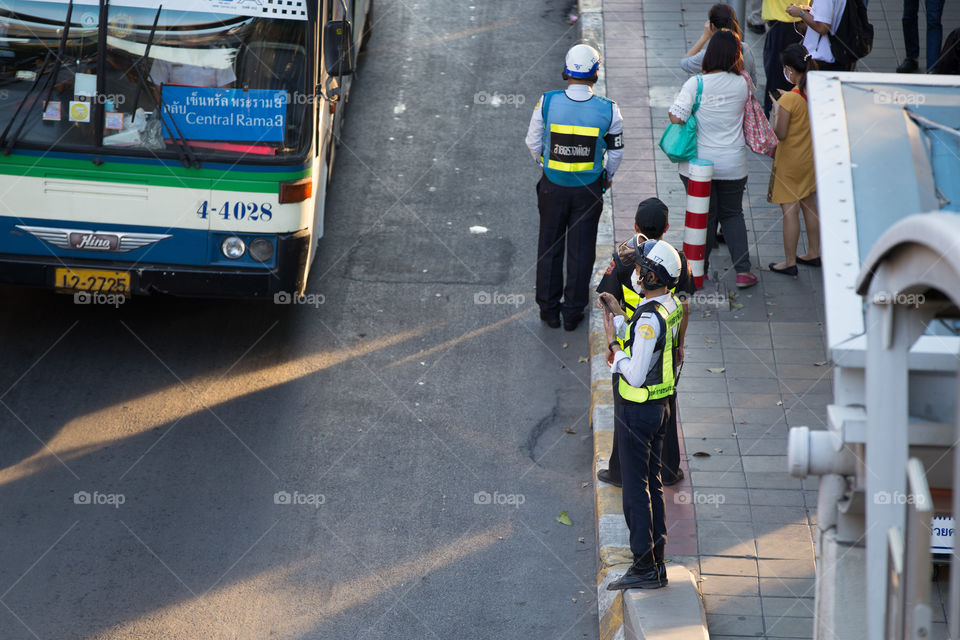 Police at the public bus station 