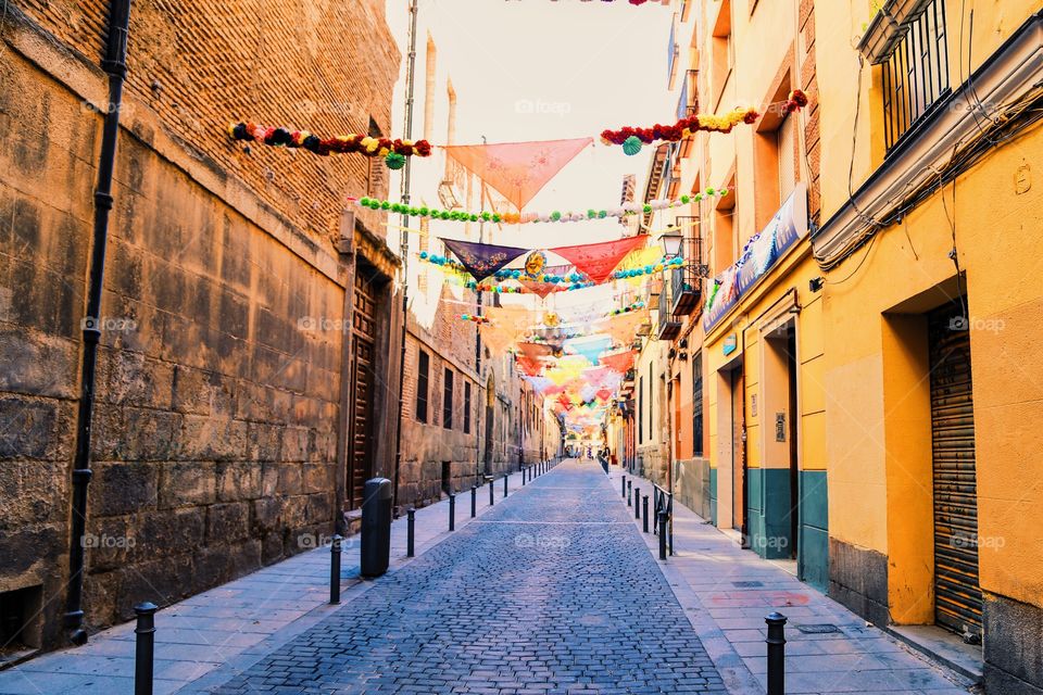 The street is Colorful ornamented for the festival