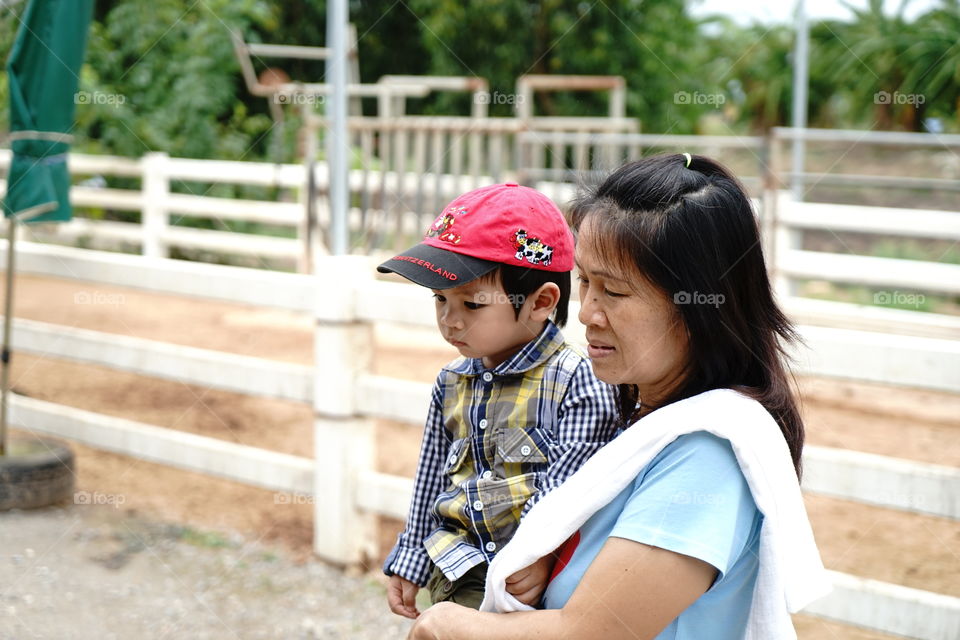 Mother and child in a farm