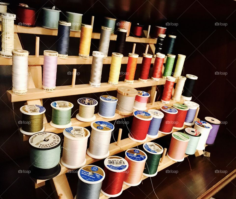 Side View Spools of Thread