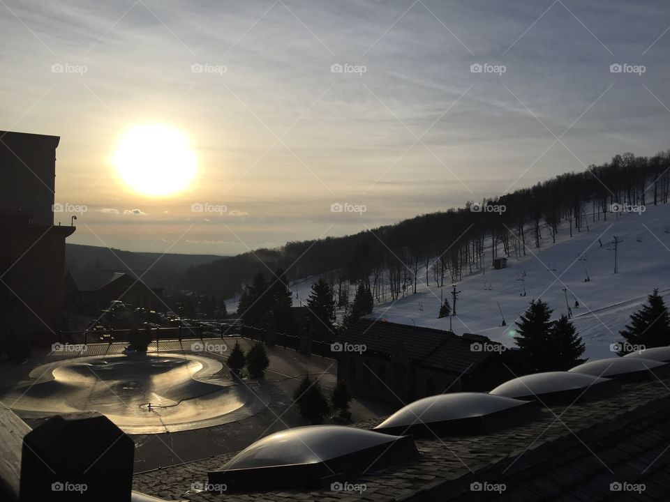 Sunrise at the ski slopes. Sunrise at 7 Springs Ski Resort