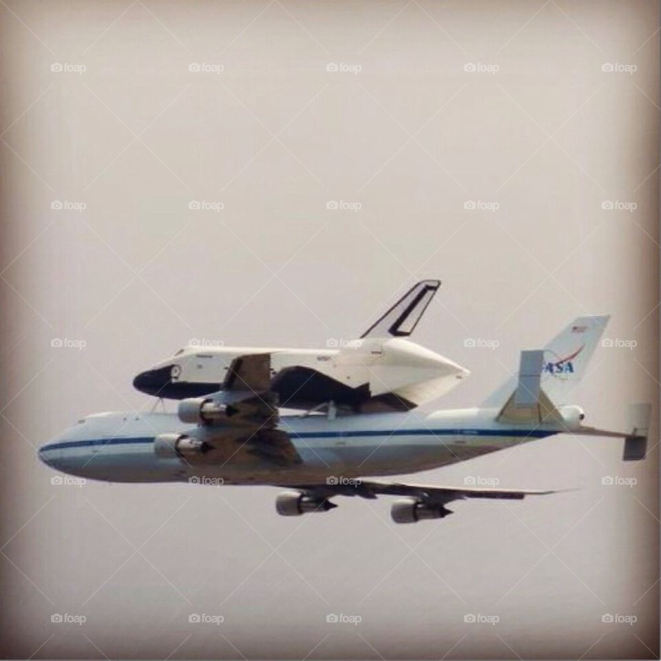 Space shuttle in the air