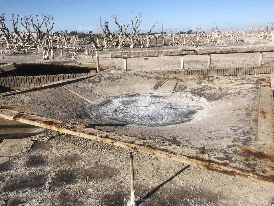 Flooded and desolation, abandoned town 