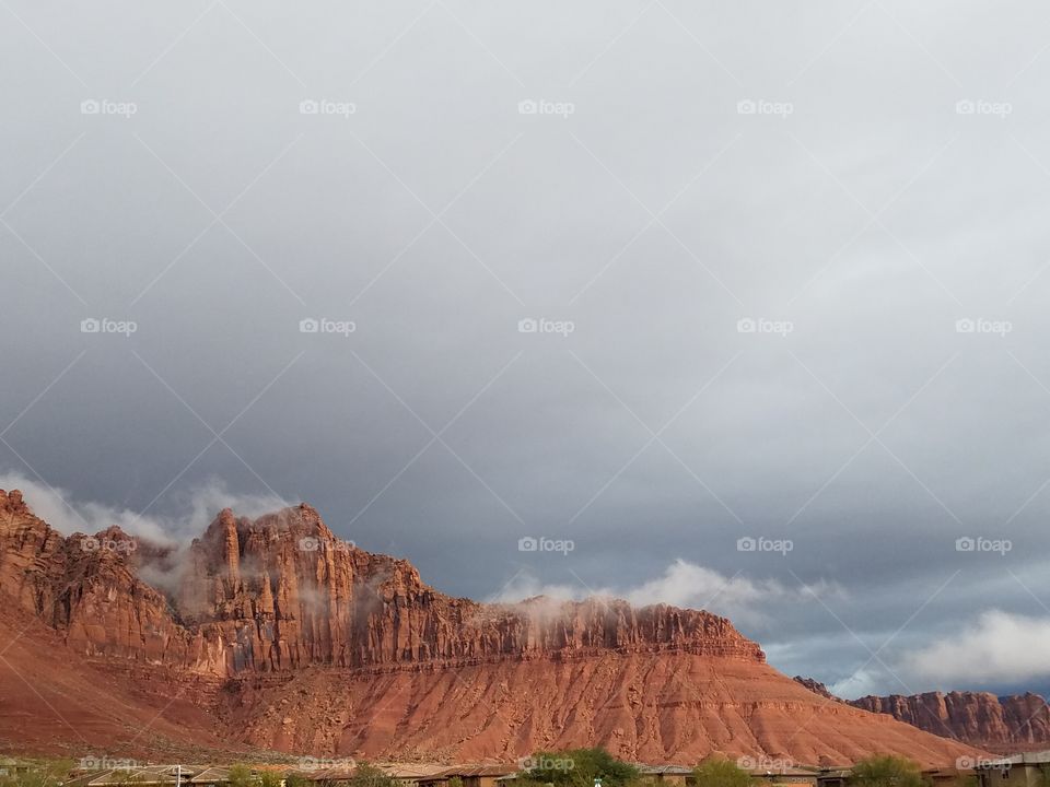 Low clouds on the red rocks