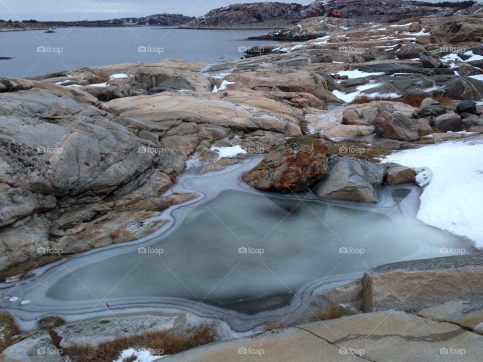 Frozen lake in winter