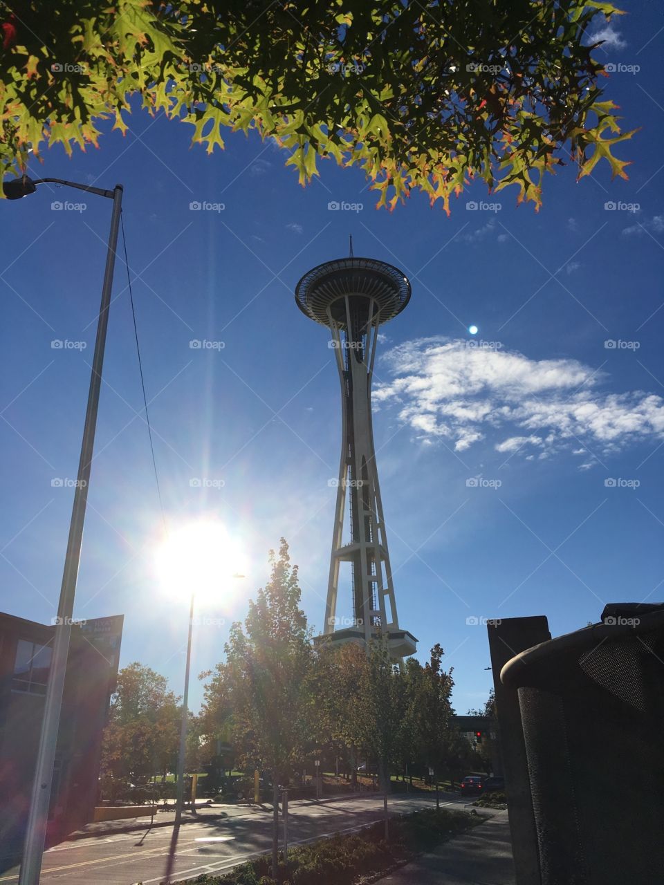 Space needle in Seattle during fall.