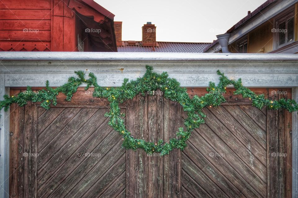 Christmas decorations on door