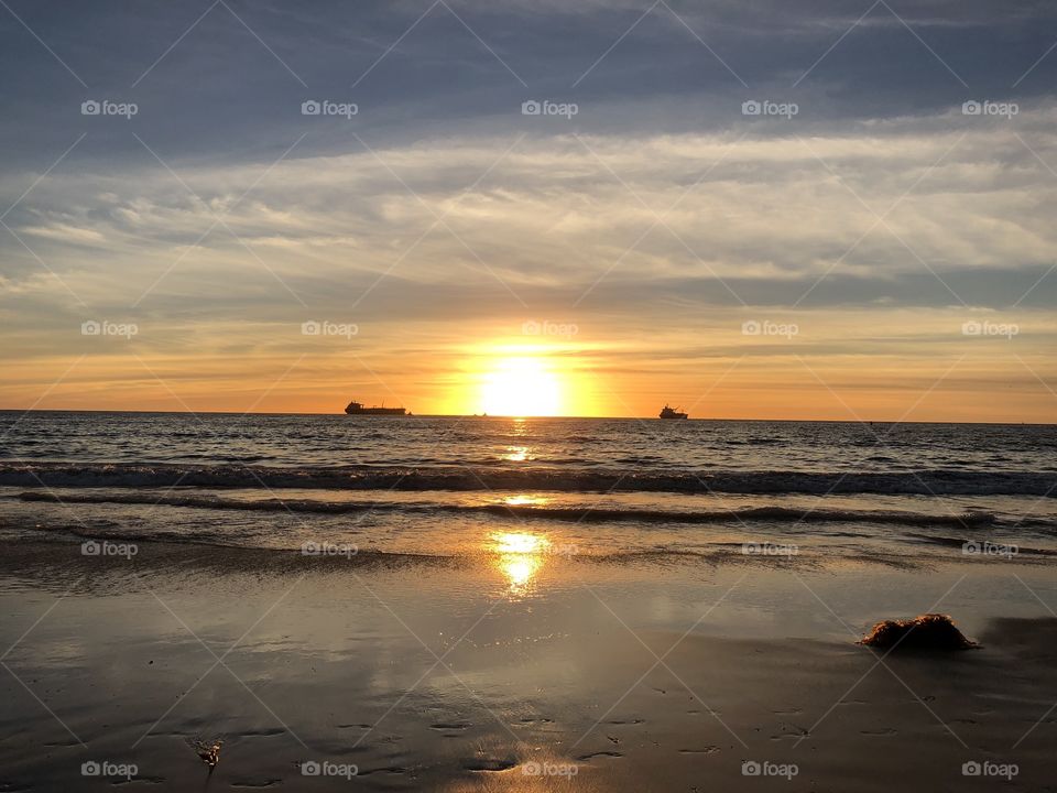 Sunset over Pacific Ocean Dockweiler State Beach 