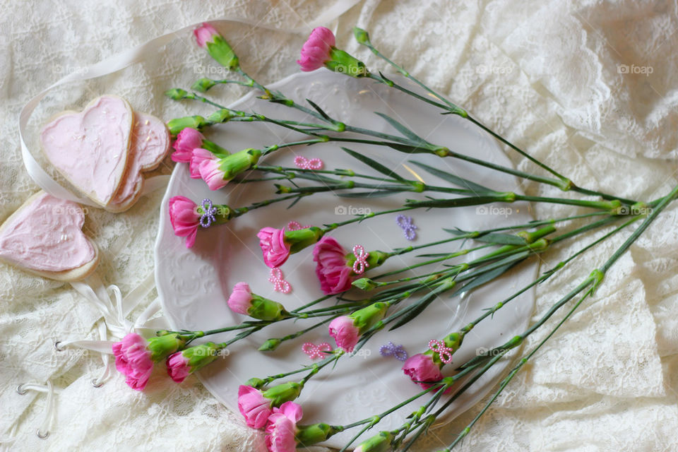 flowers pink ribbon wedding dress