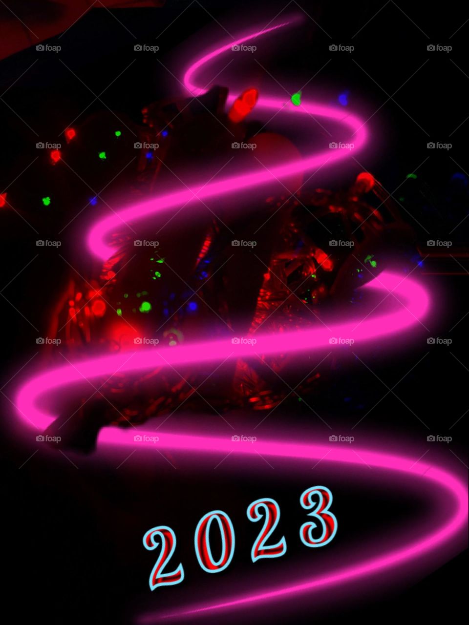 Christmas neon tree,new year 2023