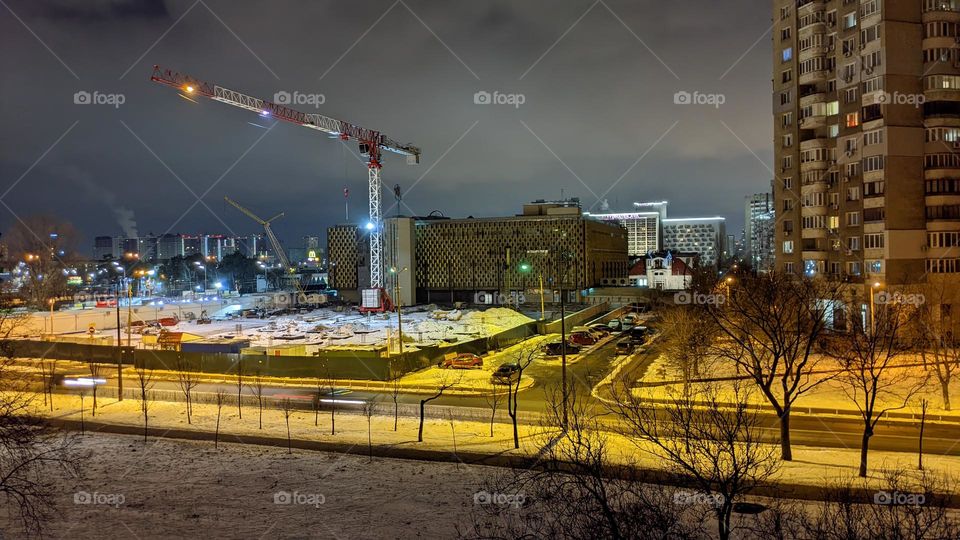 night landscape of the Dnieper district of the city of Kiev, Ukraine