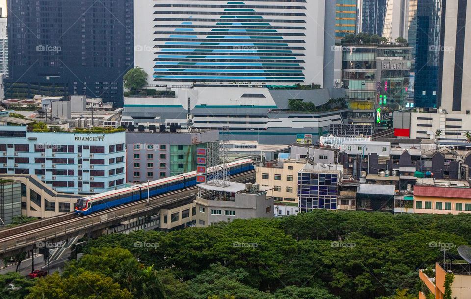 The Skytrain and the Cityscape of the Metropolis City Bangkok in Thailand Southeast Asia