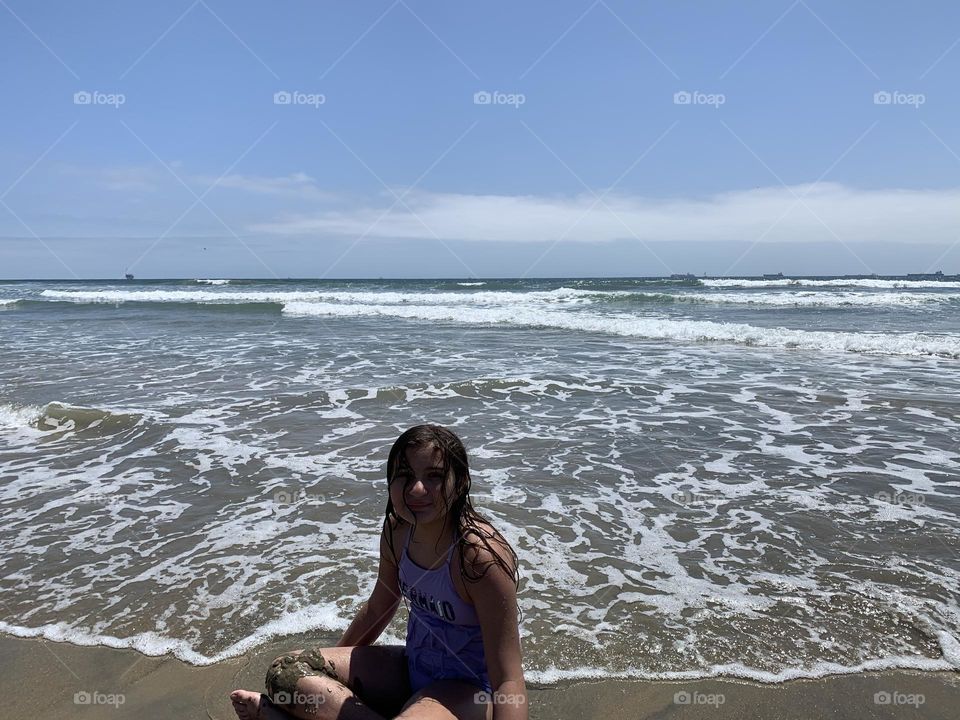 Beach day at Bolsa Chica State Beach. We love the beach! Playing in the sand right at the edge of the water. Listening to the water is so relaxing. No rushing. No anxiety. Just relaxing.