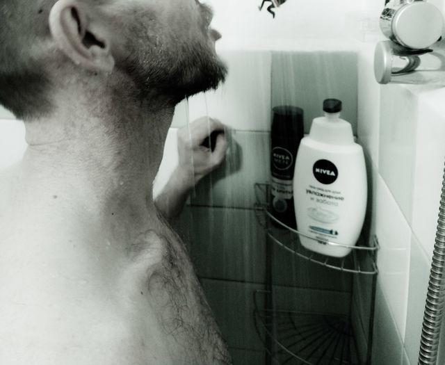 man in the shower