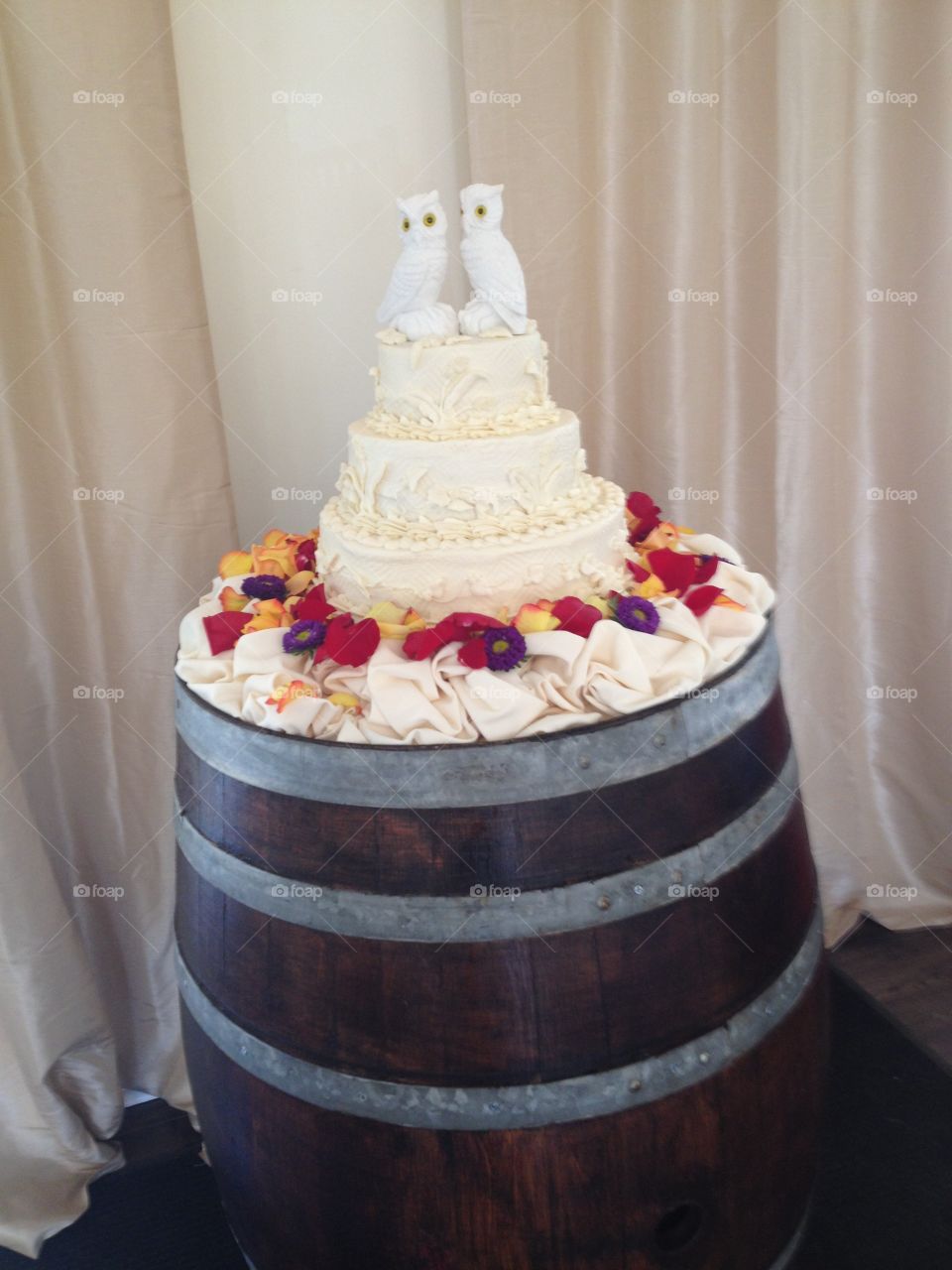 Owl wedding cake at winery
