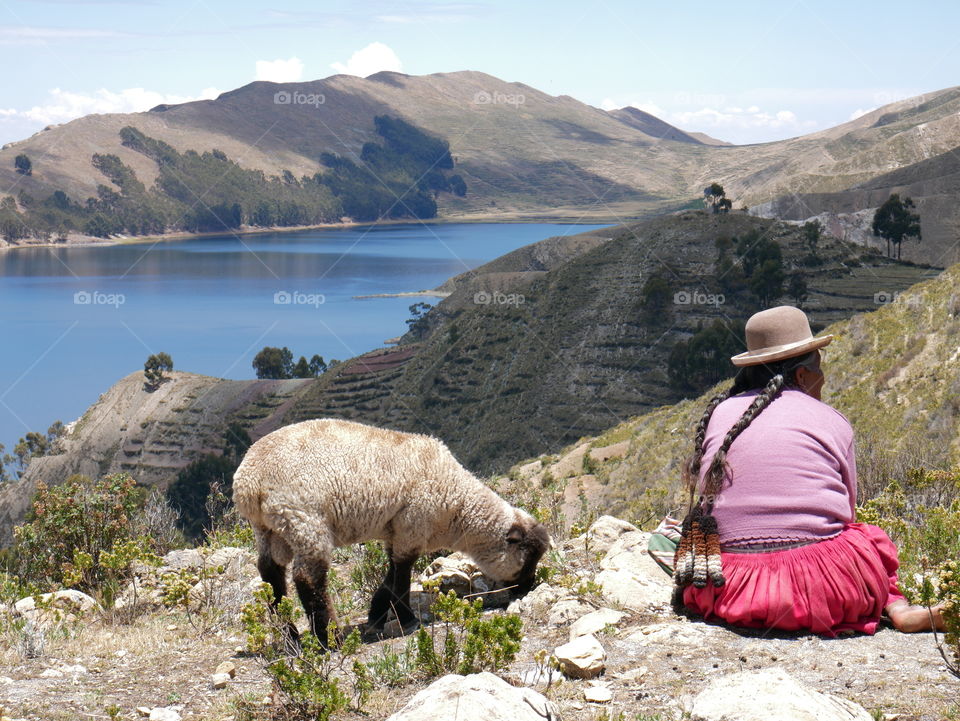 Female shepherd in a small village in Bolivia, Isla del Sol