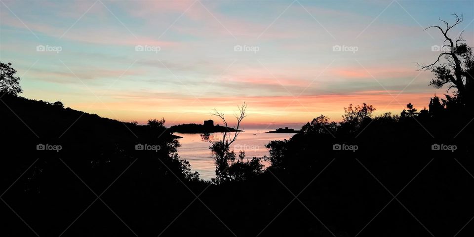 Amazing sunset on montenegrian coast.