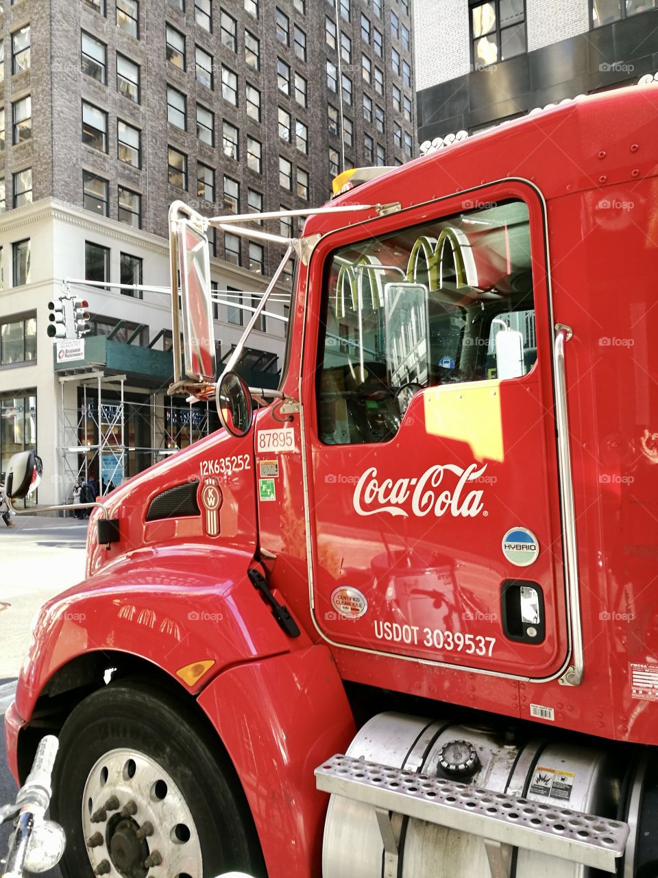 Red delivery truck on the streets of New York
