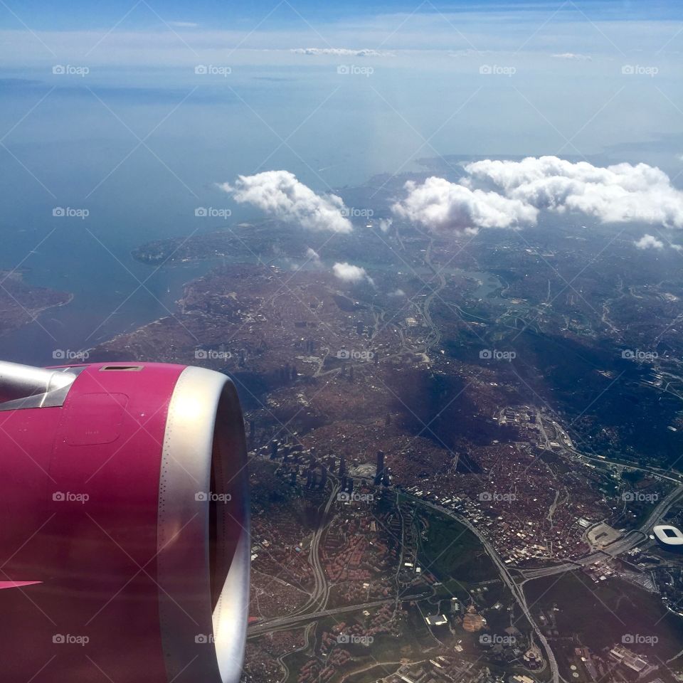 Flying over Istanbul, Turkey 
(with the Bosphorus strait on upper left)