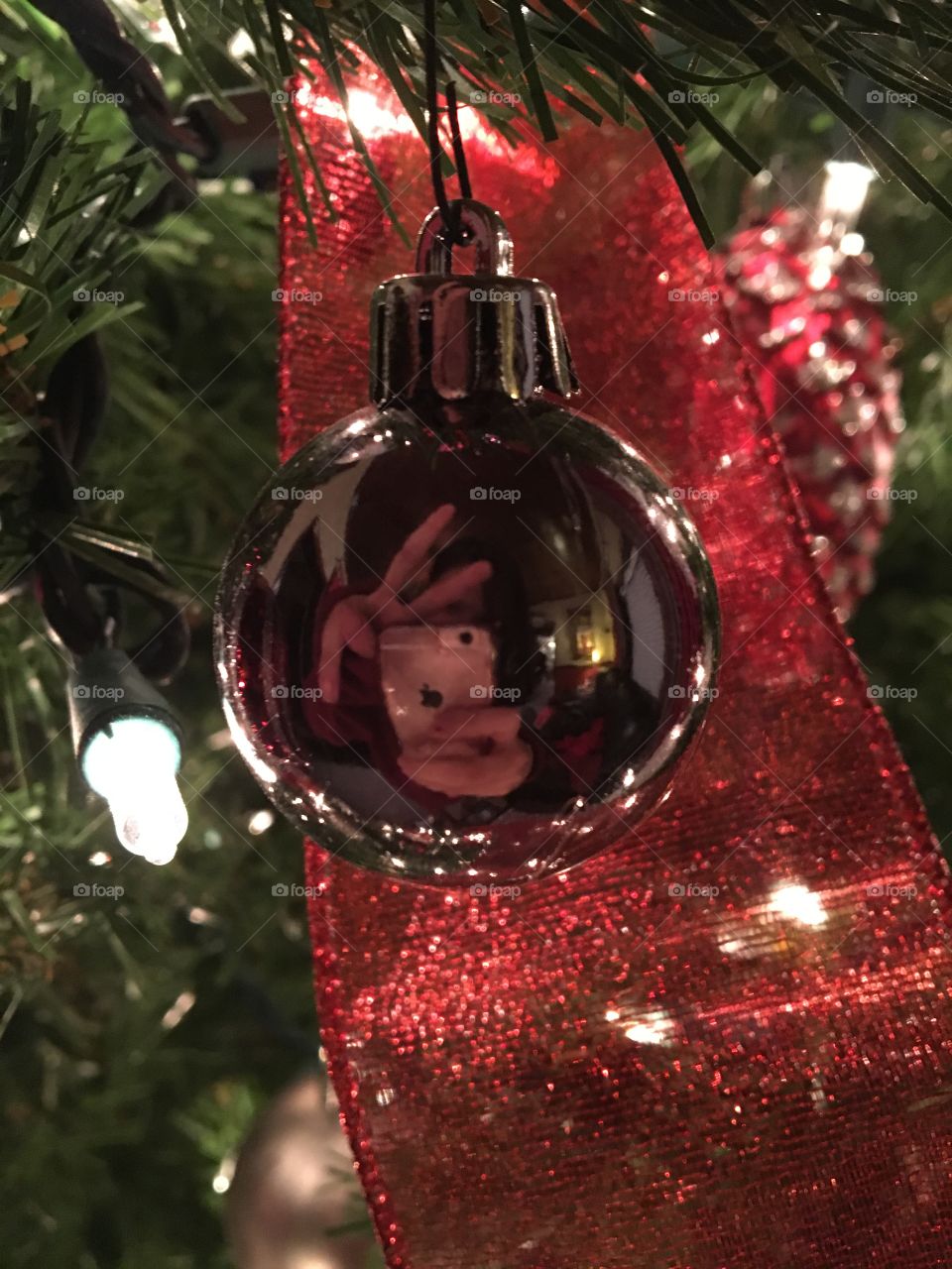 selfie in a christmas ornament